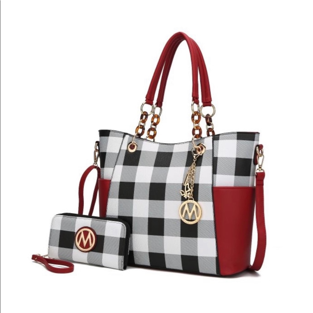 MKF Collection by Mia K -Mariely Checker Tote Bag & Wallet Vegan Leather